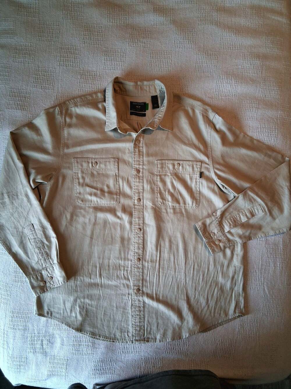 Dockers Long Sleeve Shirt L Tan Cotton Button Down
